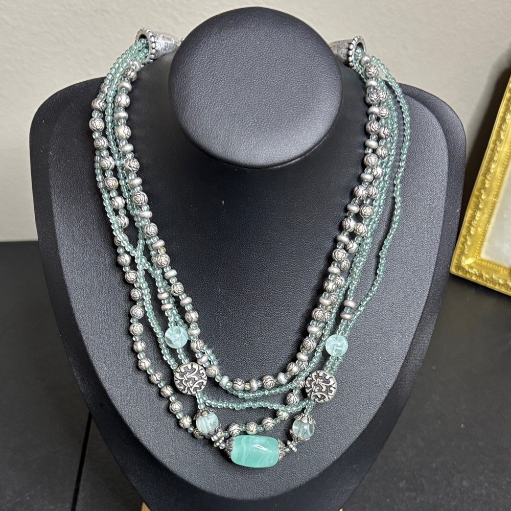 Premier Designs Stone Acrylic Beaded Collar Layered Old Money Necklace